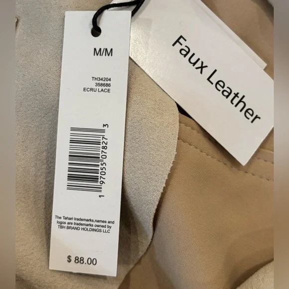 Tahari Light Beige Faux Leather Trench Coat with Waist Tie, Size Medium - Picture 15 of 16
